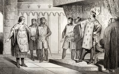Ludvík VIII. (1187-1226) lev přijímá vyslance od svého nepřítele Jindřicha III. (1207-72) z Anglie, z „Histoire de France“ od Colarta, vydaného kolem roku 1840 od French School