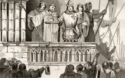 Ludvík VII. (1120-80) Mladý získává podporu pro druhou křížovou výpravu v roce 1144 z „Histoire de France“ od Colarta, vydaného kolem roku 1840 od French School