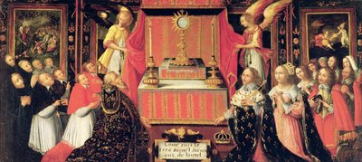 Ludvík XIII (1601-43) Anna Rakouská (1601-66) Španělská infantka a Gaston de France (1608-60) Orleánský vévoda před Nejsvětější svátostí od French School