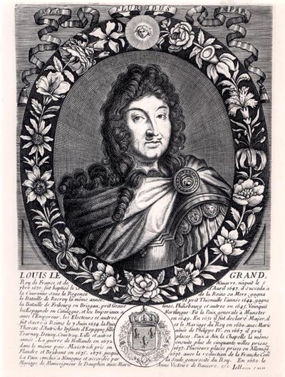 Louis XIV (1638-1715) francouzský král, kolem 1680 (rytina) (čb foto) od French School
