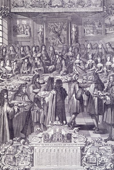 Ludvík XIV., láska a potěšení svého lidu, rytina z Almanacca od French School