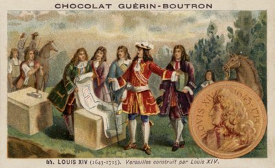 Ludvík XIV. Francie dohlíží na stavbu paláce ve Versailles (chromolitho) od French School