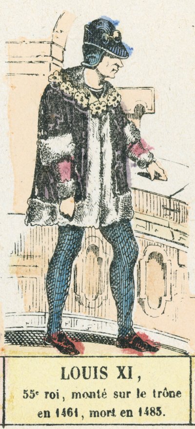 Ludvík XI., 55. král, nastoupil na trůn v roce 1461, zemřel v roce 1483 (barevná rytina) od French School
