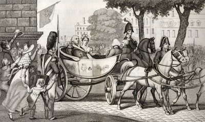 Ludvík XVIII. (1755-1824) vstupuje do Paříže při restaurování v roce 1814, z „Histoire de France“ od Colarta, vydaného kolem roku 1840 od French School
