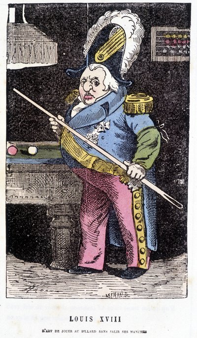 Ludvík XVIII. hraje kulečník – v „“ Histoire de France Tintamarresque““ od Touchatout od French School
