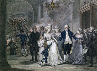 Ludvík XVI. (1754-93) Loučení se svou rodinou, 20. ledna 1793, vyryto Reinierem Vinkelesem (1741-1816) a Danielem Vrydagem (1765-1822) od French School