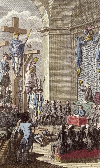 Ludvík XVI. (1754-93) u soudu, ukřižován mezi šlechtou a duchovenstvem, kolem roku 1792 od French School