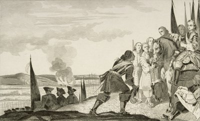 Ludvík XV (1710-74) v bitvě u Fontenoi v roce 1745, z „Histoire de France“ od Colarta, vydáno kolem roku 1840 (rytina) od French School