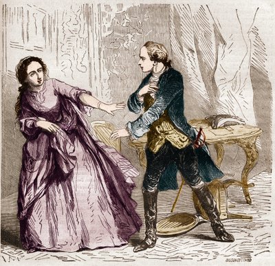 Ludvík XV. francouzský král (1710-1774) s hraběnkou (madame) z Ventimiglia (1712-1741), jeho milenkou. V „Dějinách prostituce a zhýralosti mezi všemi národy světa od starověku po současnost“ od Dr. Th. -F. Debray. 1879. od French School