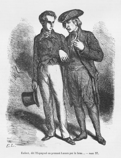 Lucien de Rubempre a Carlos Herrera, ilustrace z „Les Illusions perdues“ od Honore de Balzac od French School