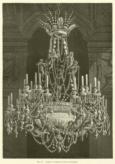 Křišťálový lustr, z továrny Baccarat (rytina) od French School