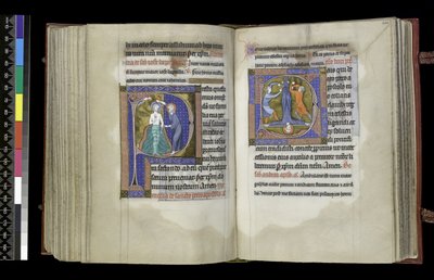 MS 300 f.199v-200r, Volební právo pro sv. Jana Křtitele a Volební právo pro sv. Petra, z žaltáře a hodin Isabely Francouzské, Paříž, c.1265-70 (pero & inkoust a tempera na pergamenu) od French School
