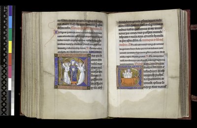 MS 300 f202v-203r, Volební právo pro St Denis a Volební pro St Eustace, od žaltáře a hodin Isabelly Francie, Paříž, c.1265-70 od French School