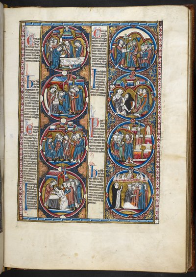 SLEČNA. Harley 1527, f.77r, miniatury z Bible moralisée (vellum) od French School