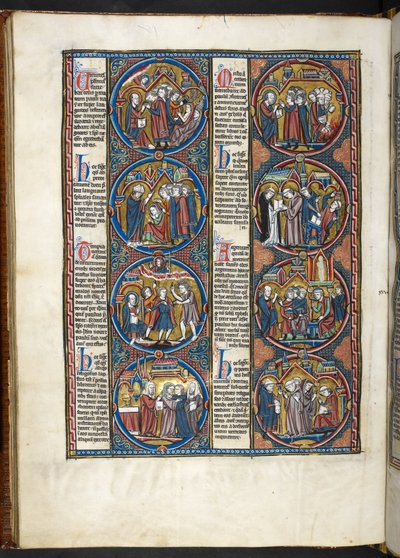 SLEČNA. Harley 1527, f.80v, miniatury z Bible moralisée (vellum) od French School
