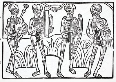 Macabre dance - kostry hudebníků v orchestru od French School