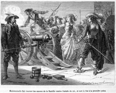 Mademoiselle (Grande Mademoiselle = vévodkyně de Montpensier) obrátila děla Bastily proti králově armádě a zapálila první kus - v „Histoire de France populaire“ od Henriho Martina. od French School