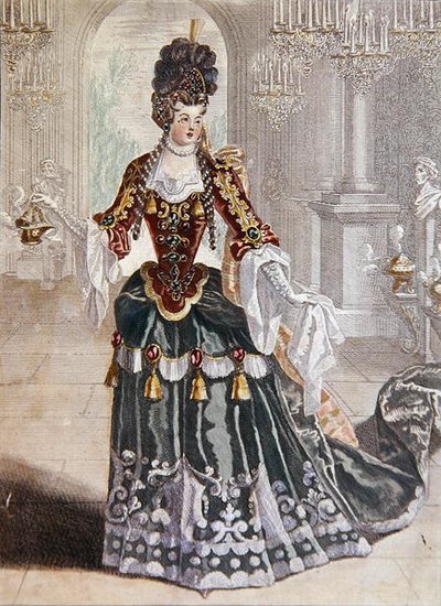 Mademoiselle Desmatins v roli Psyche v Lullyho opeře, asi 1703 (barevná rytina) od French School