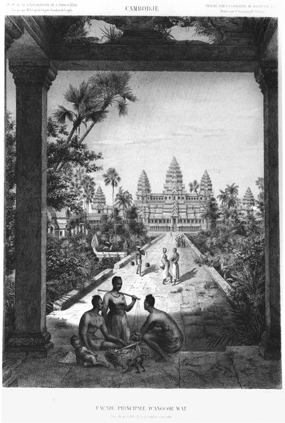 Hlavní průčelí Angkor Wat, ilustrace z Atlas du voyage exploration en Indochine, 1866-68, Doudart de Lagree, vydáno 1873, Paříž, Hachette od French School