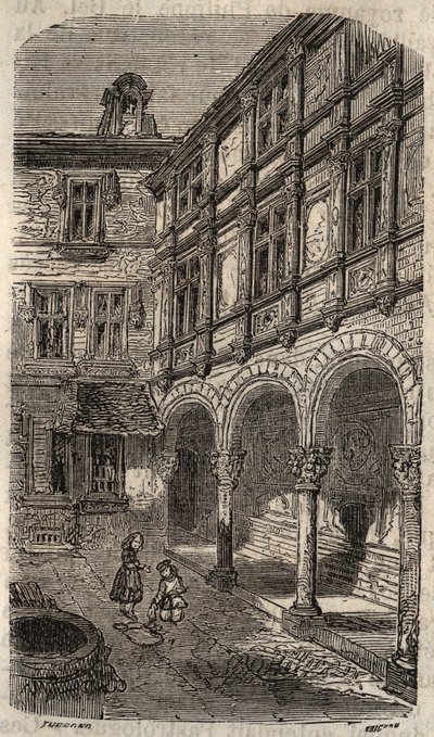 House údajně Agnes Sorel nebo Hotel Euverte-Hatte (1524) v Orleans - rytina v „Histoire de France“ od Victora Duruye (1811-1894) - 1882 od French School