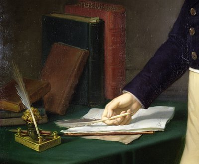 Muž držící v pravé ruce pero, kolem 1830-40 od French School