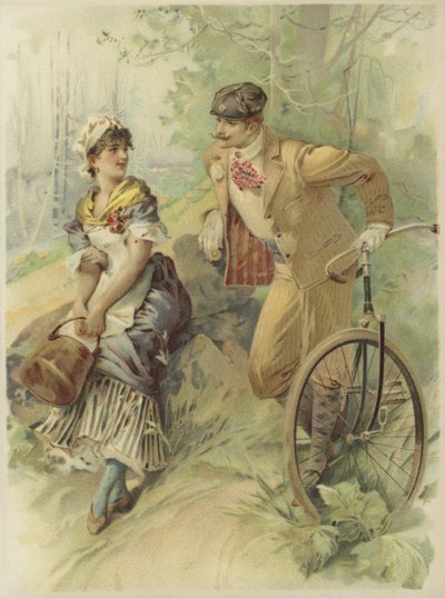Muž na kole žádá o ruku služebnou. (chromolit) od French School