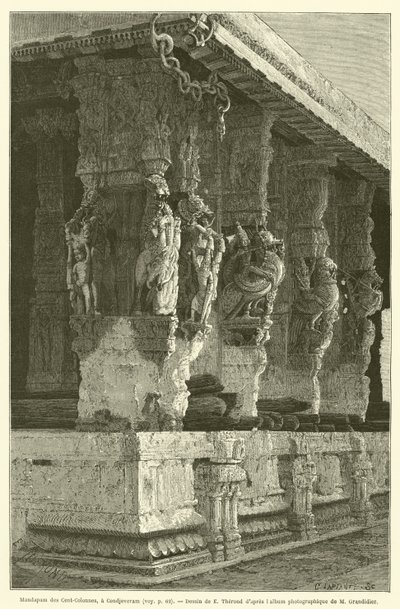 Mandapam ze sta sloupů, v Condjeveram (rytina) od French School