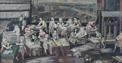 Výroba hracích karet v domě na náměstí Dauphine, design pro fanouška, cca 1680 od French School