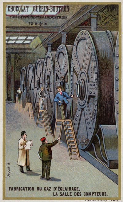 Výroba plynu pro osvětlení. Měřicí hala (chromolitho) od French School
