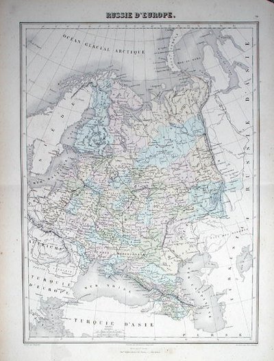 Mapa evropského Ruska, cca 1840 (kolorovaná rytina) od French School