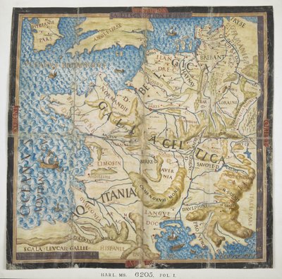 Mapa starověké Evropy z „Les Commentaries de la Guerre Gallique“ (Kniha I) od Françoise Desmoulinse de Rochefort od French School