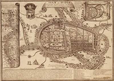 Mapa Ayutthayi, 1686 (tuš na papíře) od French School