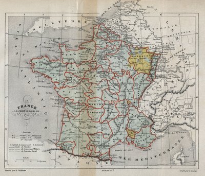 Mapa Francie o smrti Ludvíka XIV. v roce 1715 - Plan de La france a la mort de Louis XIV en 1715 - rytina v „“ Histoire de France“ od Victora Duruye (1811-1894) - 1882 od French School