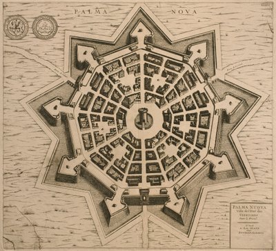 Mapa Palmanova, z Les Villes de Venetie, 1704, publikoval Rutgert Alberts v Haagu od French School