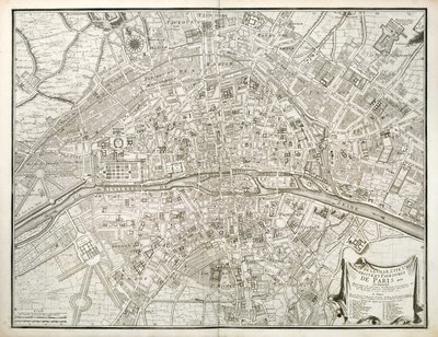 Mapa Paříže, z Atlasu Paříže od Jean de la Caille, 1714 od French School