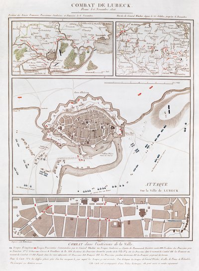 Mapa bojů v bitvě u Lubecku, zobrazující pozice francouzské, pruské, švédské a dánské armády od French School
