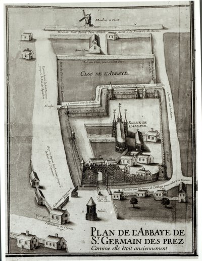 Mapa opatství Saint-Germain-des-Pres, 1713 (inkoust a kvaš na papíře) od French School