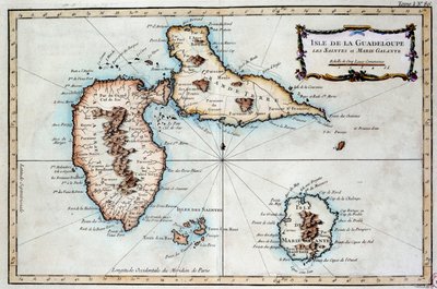 Mapa ostrova Martinik, ostrova Saintes a ostrova Marie Galante v Západní Indii. Rytina z 19. století Chartres, Musee des Beaux Arts od French School