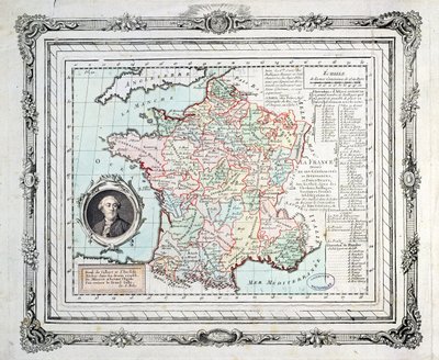 Mapa regionů a okresů Francie, známá jako Carte de Necker, 1789 od French School