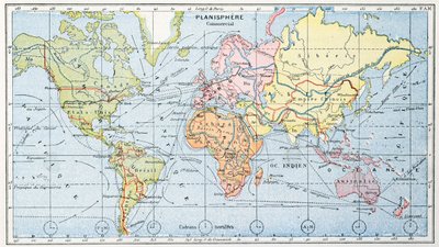 Mapa zobrazující hlavní světové obchodní lodní trasy, 1912 od French School