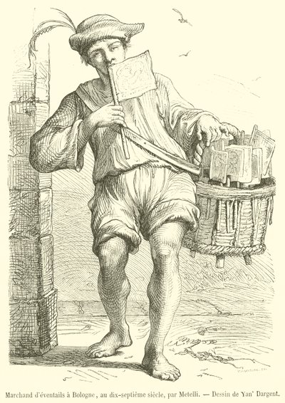 Obchodník s ventilátory v Bologni, sedmnácté století (rytina) od French School