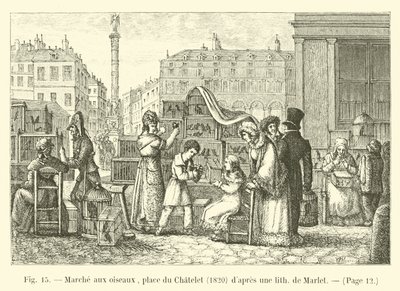 Ptačí procházka, Place du Chatelet, 1820, po lithu od Marleta od French School