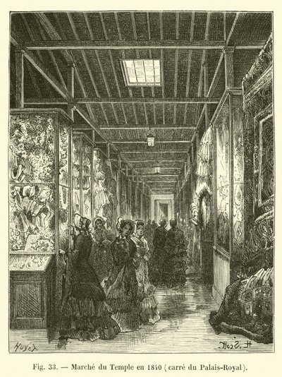 Marche du Temple v roce 1840, náměstí Palais-Royal od French School