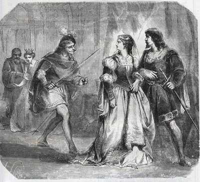 Marguerite de Baviere, vévodkyně z Burgundska (1363-1423) a královna Isabeau (Isabelle, Elisabeth) z Baviere (1371-1435) oddělují Ludvíka I. z Valois, vévodu z Orleans (1372-1407) a Jean Sans Ppeur (vévodu z Burgundska) 1371-1419), kteří bojují za vládu od French School