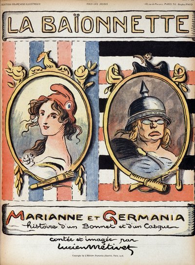 Marianne a Germania, příběh klobouku a helmy - v „“La Bayonette““ z 18.4.1918 od French School