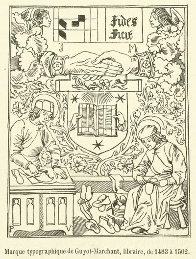 Typografická značka Guyot-Marchant, knihkupec, od roku 1483 do roku 1502 (rytina) od French School