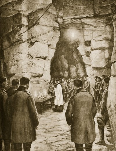 Mše před bitvou ve francouzských jeskyních, 1914-19 od French School