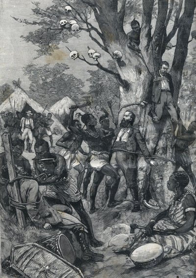 Masakr v Kongu: Evropané zásobování kanibaly. V „Le petit Parisien““ z roku 1898. od French School