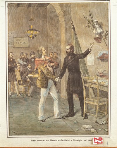 Setkání Mazziniho a Garibaldiho v Marseille od French School
