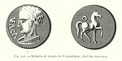 Bronzová medaile Vergasillauna, náčelníka Arvernes (rytina) od French School
